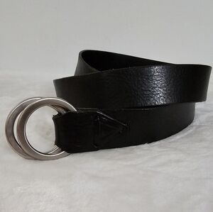 Bill Lavin Handcrafted Black Leather Soft Collection Silver Tone Dual Ring Belt